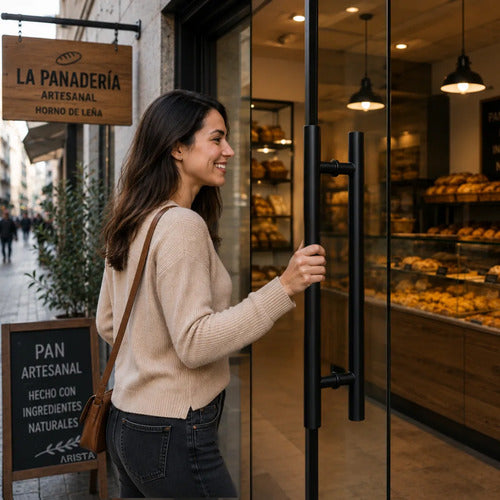 Manijón Doble 80cm Cilíndrico Acero Para Puerta Negro