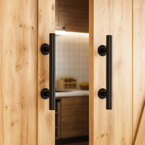Set De 2 Manijas 30cm Para Puerta Corrediza Tipo Granero Negro