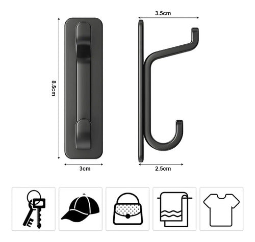 Pack 5 Ganchos Dobles Adhesivos Pared Ideal Organizar Hogar Negro