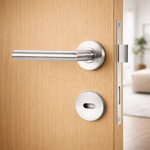 Manija Recta Acero Inox Con Bocallave Para Puerta Plateado