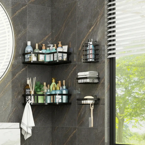 Set 5 Estantes Organizador Adhesivo Para Baño Multiuso Negro