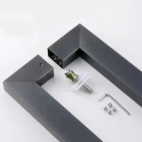Manijón Doble Acero Inox Cuadrado Para Vidrio O Madera 80cm Negro