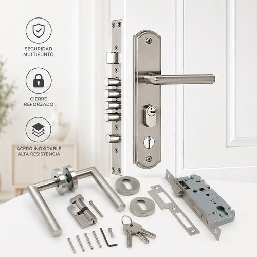 Cerradura Completa Para Puerta De Madera Con Manijas Plateado