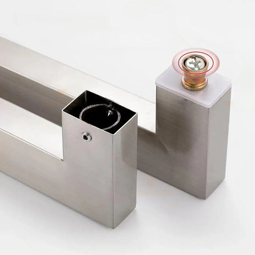 Manijón Doble Acero Inox Cuadrado Para Vidrio O Madera 80cm Satinado