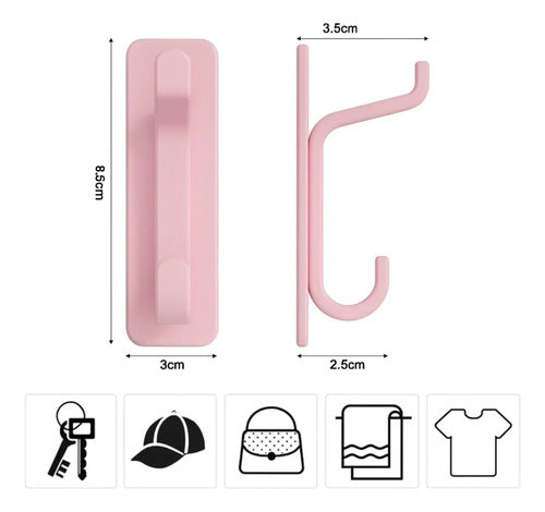 Pack 5 Ganchos Dobles Adhesivos Pared Ideal Organizar Hogar Rosa