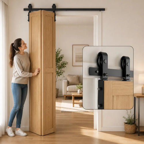 Kit Riel Plegable Granero Completo Para Puerta Corrediza