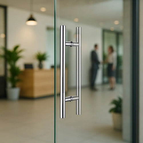 Manijón Doble 50cm Cilíndrico Acero Para Puerta Plateado
