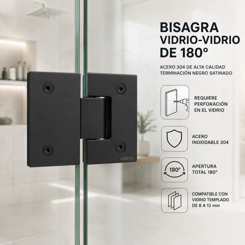 Bisagra Blindex 180 Grados Mampara Vidrio 6 A 12mm Negro