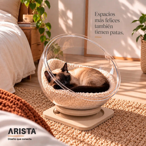 Cama Moderna Para Gatos Esférica Acrílico Y Mdf L 42 Cm Transparente Moderno