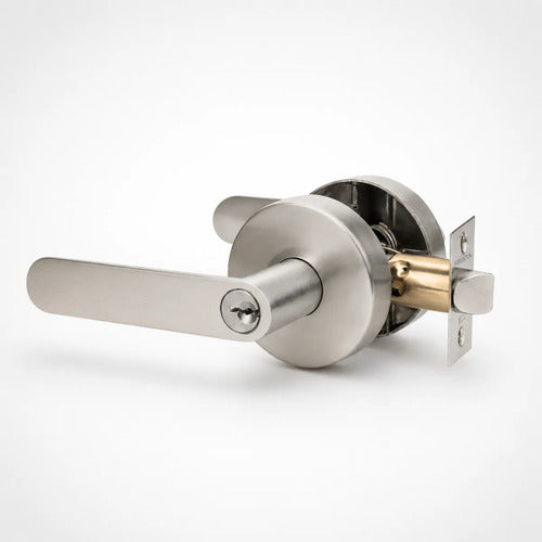 Manija Línea Bella Para Puerta Interior O Exterior Con Llave Acero Plateado