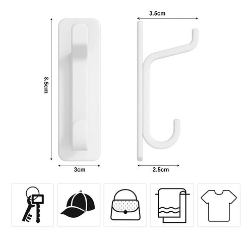 Pack 5 Ganchos Dobles Adhesivos Pared Ideal Organizar Hogar Blanco