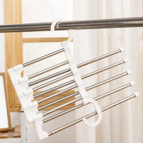 Organizador De Pantalones Colgante Plegable 5 Barras 5 Set Blanco Y Metal