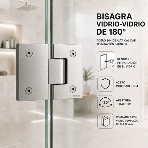 Bisagra Blindex 180 Grados Mampara Vidrio 6 A 12mm Satinado
