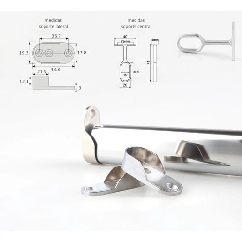 Barrote Oval Cromado Con Soportes Para Perchero 1,5 Metros Cromado