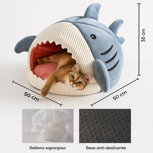 Cama Lavable Para Gatos Y Perros De Interior Modelo Shark Azul Acero Shark