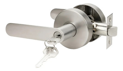 Manija Línea Bella Para Puerta Interior O Exterior Con Llave Acero Plateado