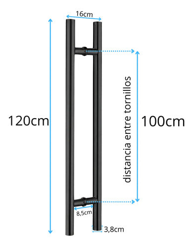 Manijón Doble 120cm Cilíndrico Acero Para Puerta Negro