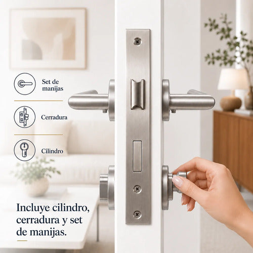 Cerradura Completa Para Puerta De Madera Con Manijas Plateado