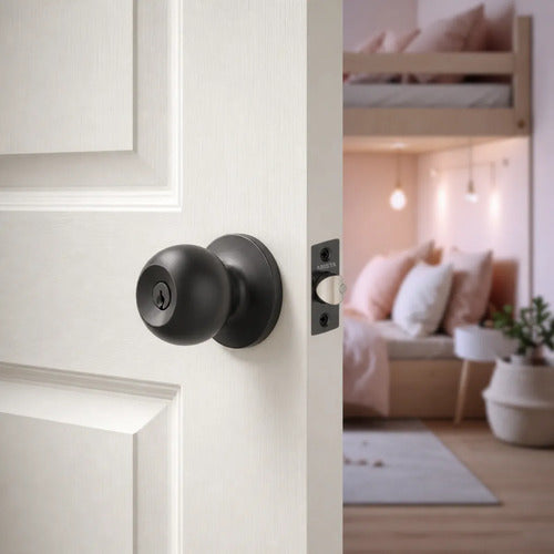 Cerradura De Pomo Con Llave Para Puertas De Interior Negro