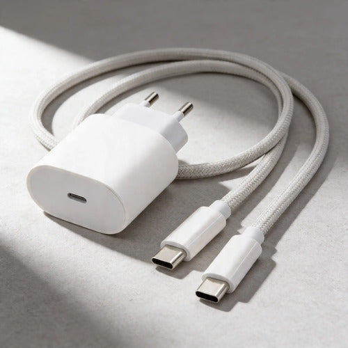 Cargador 35w Carga Súper Rápida Usb-c Con Cable Reforzado Blanco