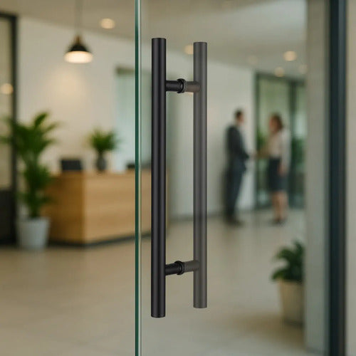 Manijón Doble 80cm Cilíndrico Acero Para Puerta Negro
