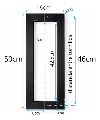 Manijón Doble Acero Inox Cuadrado Para Vidrio O Madera 50cm Negro