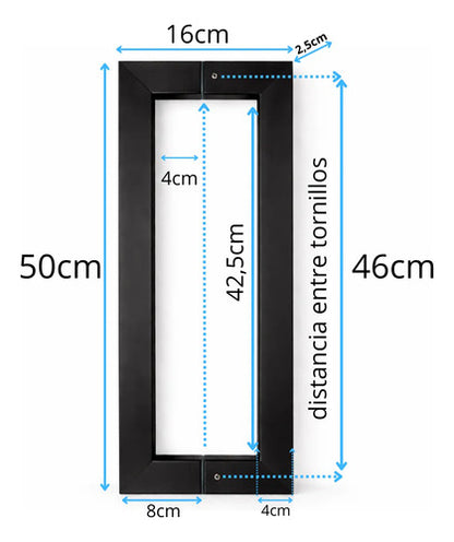 Manijón Doble Acero Inox Cuadrado Para Vidrio O Madera 50cm Negro