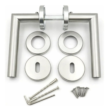 Manija Recta Acero Inox Con Bocallave Para Puerta Plateado