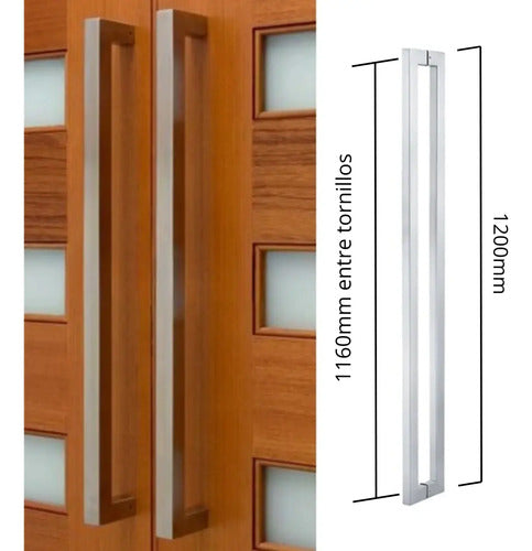 Manijón Doble Acero Inox Cuadrado Para Vidrio O Madera 120cm Satinado