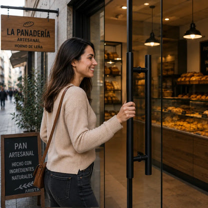 Manijón Doble 80cm Cilíndrico Acero Para Puerta Negro