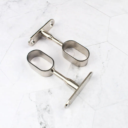 Set X2 De Soportes Central Barral Oval Placard Perchero Plateado