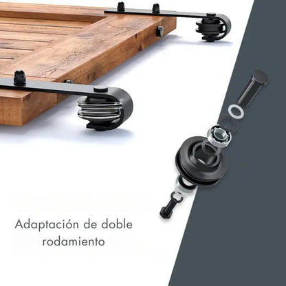 Kit Granero Negro 3 Metros Para 2 Puertas Incluye 4 Ruedas