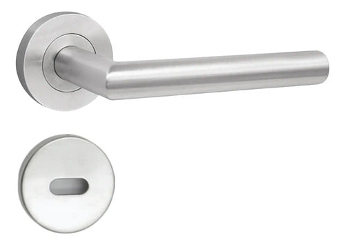 Manija Recta Acero Inox Con Bocallave Para Puerta Plateado