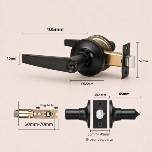 Pestillo Con Cerradura Y Llave Para Puerta De Interior Negro