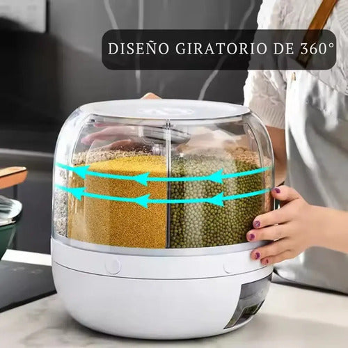 Dispensador Giratorio Para Granos 6 Compartimentos Cocina Blanco Y Transparente