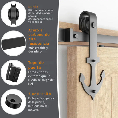 Kit Riel Granero 2m Con Ruedas Ancla Para Puerta Corrediza Puerta Simple
