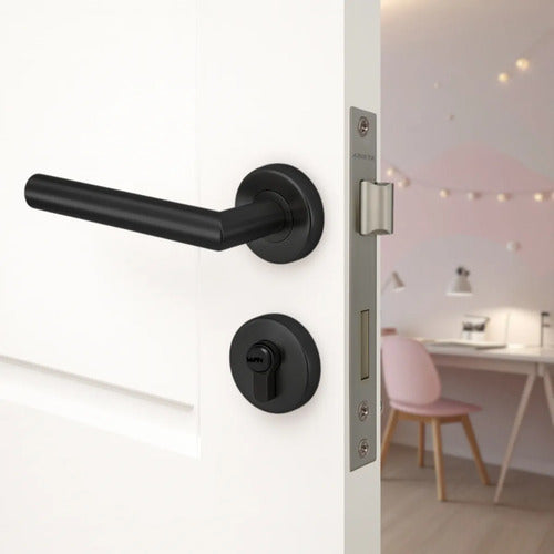 Set De Cerradura Con Cilindro Y Manijas Para Puerta Interior Izquierda Negro