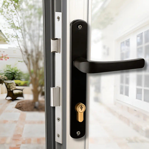 Set De Cerradura Angosta Y Cilíndro Para Puertas De Aluminio Negro