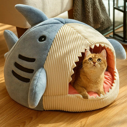 Cama Lavable Para Gatos Y Perros De Interior Modelo Shark Azul Acero Shark