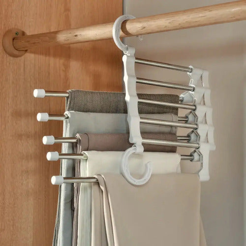 Organizador De Pantalones Colgante Plegable 5 Barras 3 Set Blanco Y Metal