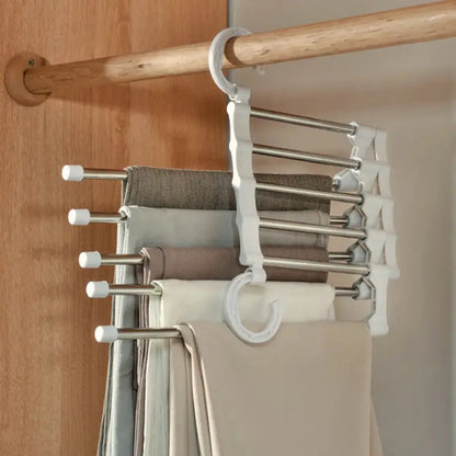 Organizador De Pantalones Colgante Plegable 5 Barras 3 Set Blanco Y Metal