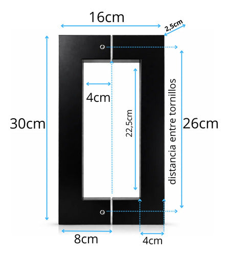 Manijón Doble Cuadrado 30cm Para Vidrio O Madera Negro