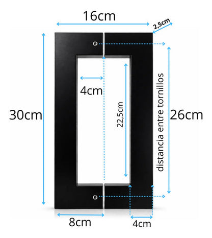 Manijón Doble Cuadrado 30cm Para Vidrio O Madera Negro