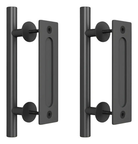 Set De 2 Manijas 30cm Para Puerta Corrediza Tipo Granero Negro