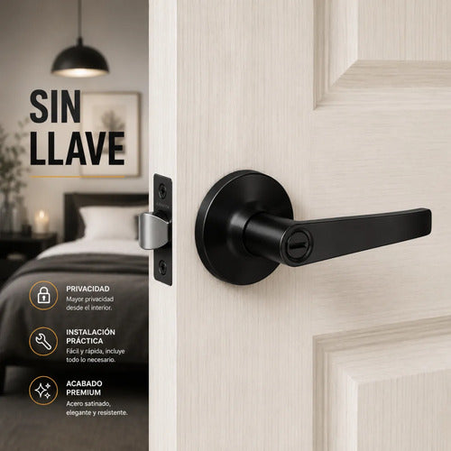 Manija Premium Sin Llave Para Puerta Interior Exterior Negro