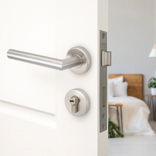 Set De Cerradura Con Cilindro Y Manijas Para Puerta Interior Izquierda Plateado