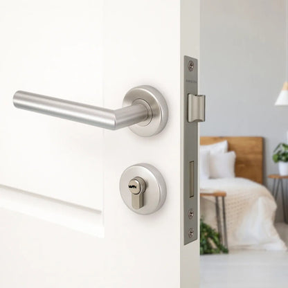Set De Cerradura Con Cilindro Y Manijas Para Puerta Interior Izquierda Plateado