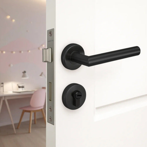 Set De Cerradura Con Cilindro Y Manijas Para Puerta Interior Derecha Negro