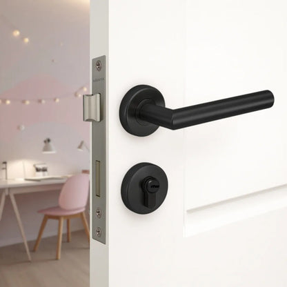 Set De Cerradura Con Cilindro Y Manijas Para Puerta Interior Derecha Negro