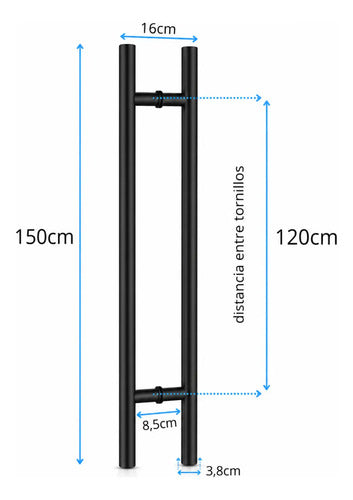 Manijón Doble 150cm Cilíndrico Acero Para Puerta Negro